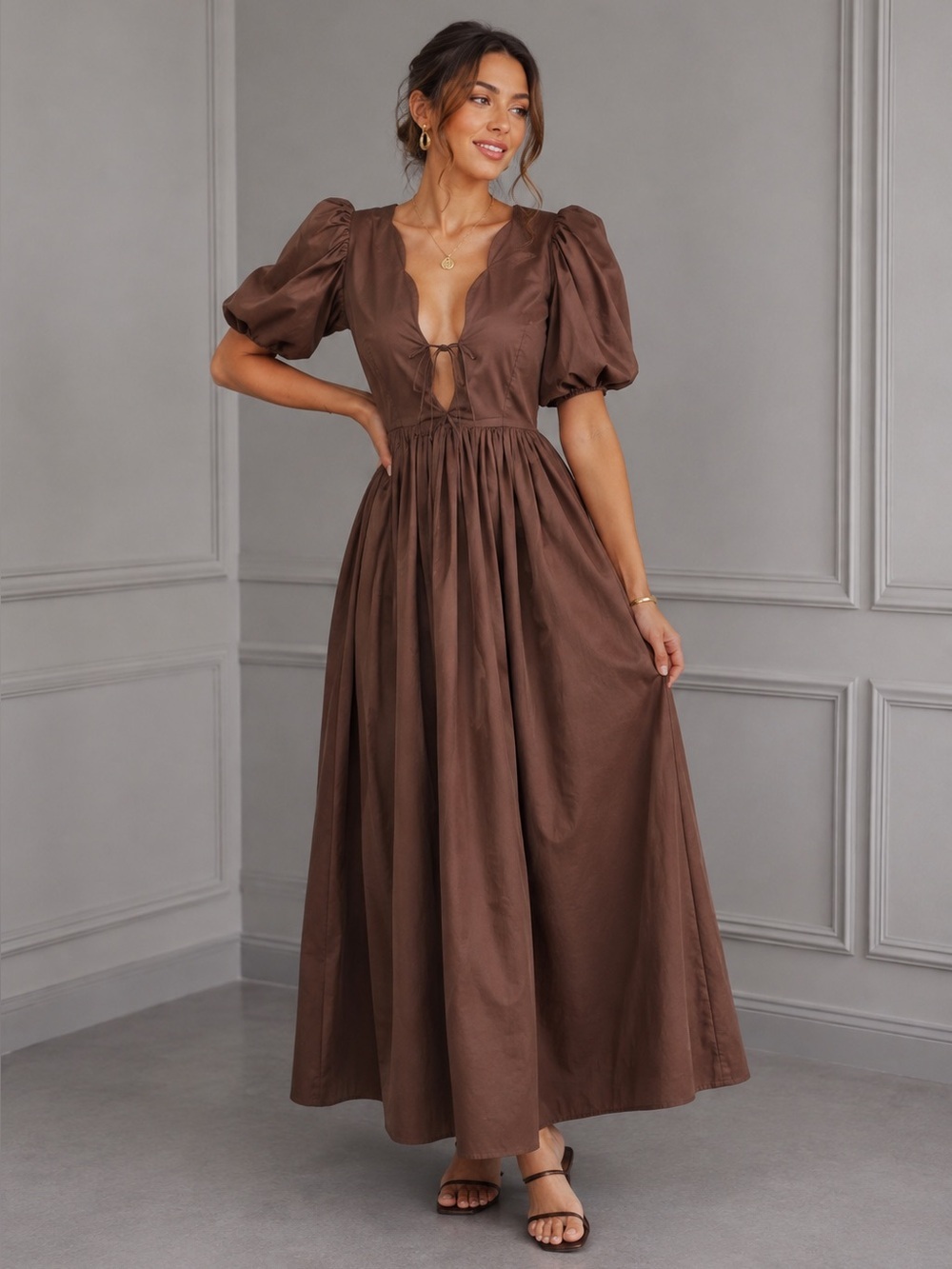 Petal & Pup Karla Maxi Brown Dress Size 4 B2657